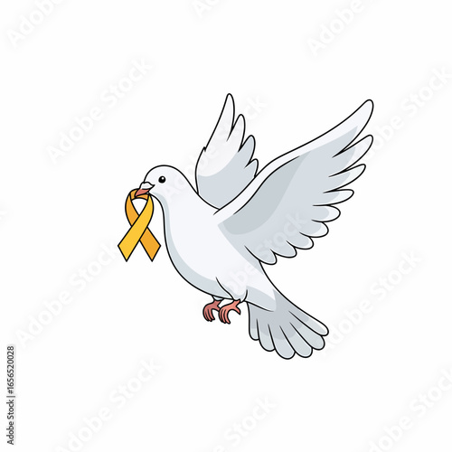 White dove flying with yellow awareness ribbon