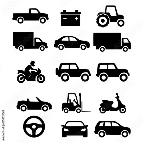 Automotive Transport Vehicles Silhouette Icon Set