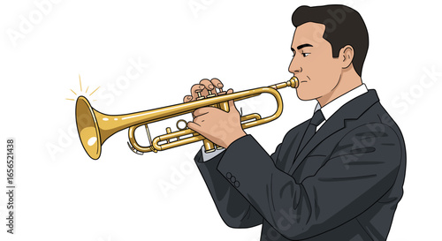 Illustration of a man playing the trumpet musical instrument jazz music performance brass band orchestra 100 -