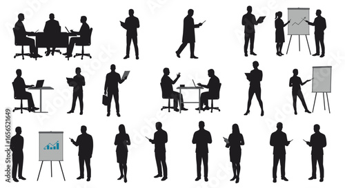 Business people silhouettes vector illustration for office workers and corporate team presentations and meetings -