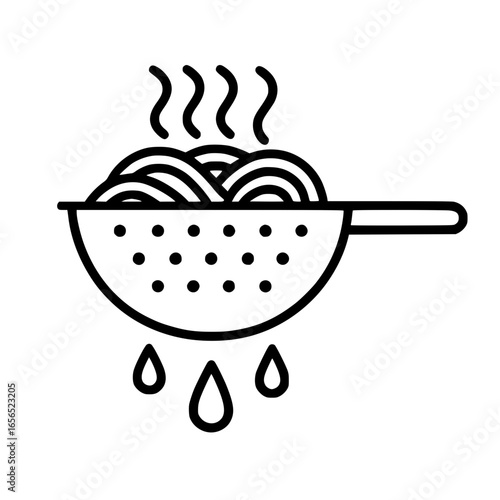 A modern colander draining pasta line icon in minimalist style
