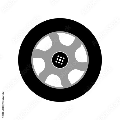 Car Wheel Icon with Rim