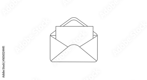Clean Line Art Illustration of an Open Envelope with Blank Paper, Symbolizing Communication, Messaging, and Mail Delivery Concepts.
