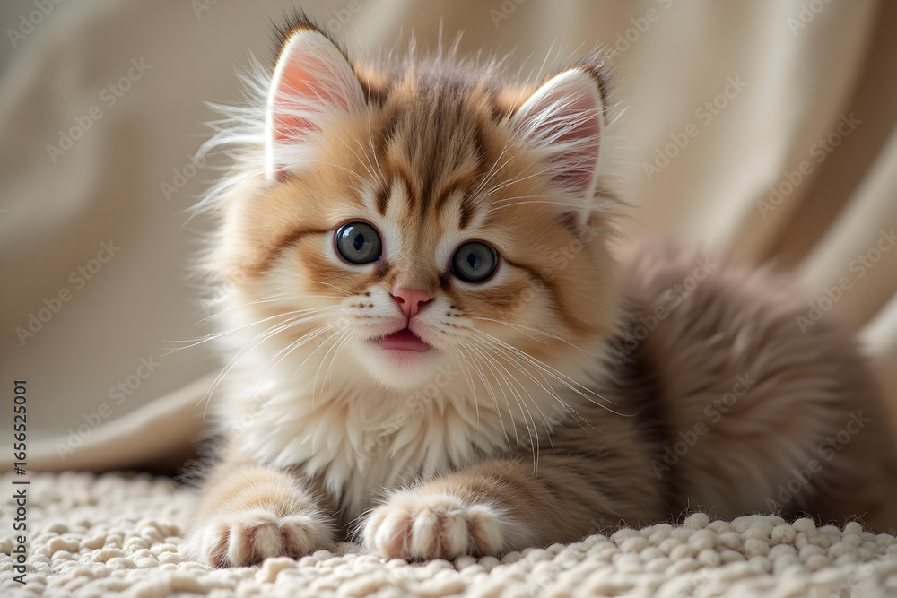 Lying Kitten Posing with Soft Fur and Cute Expression Lying Kitten Posing with Soft Fur and Cute Expression