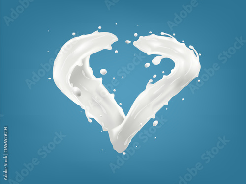3D Realistic Heart Shapes Milk Splash On Blue