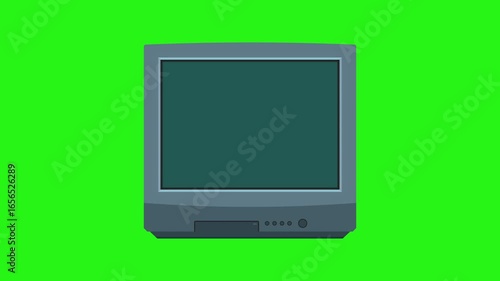 Old television with no signal blinking text animation on green screen background