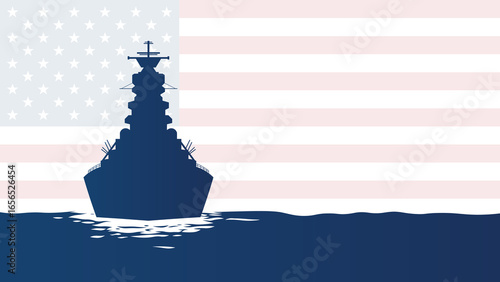 US Navy Warship Silhouette with American Flag Background