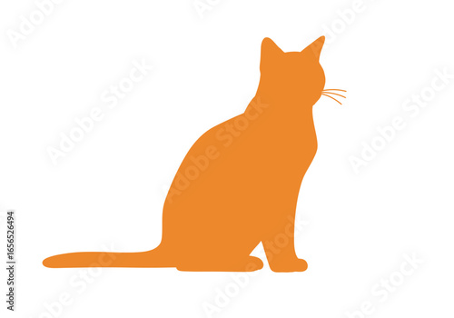 An orange cat silhouette sits with its tail stretched out staring into the distance