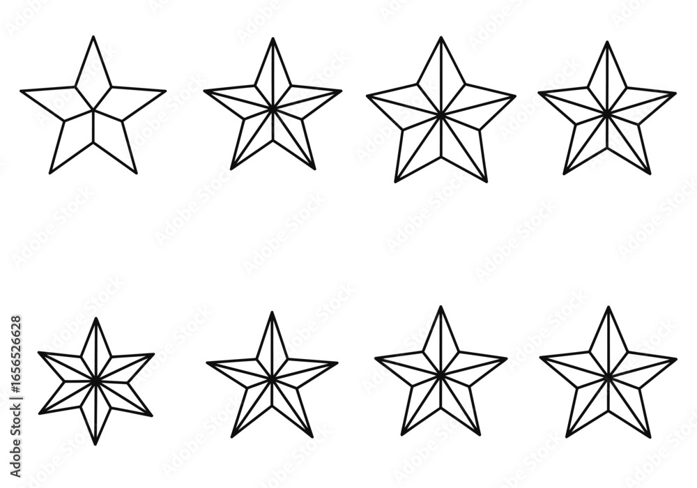 Obraz premium Black line art of eight fivepointed stars in two rows on a white background