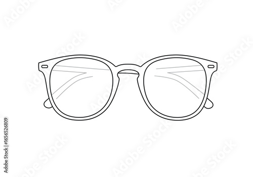 Eyeglasses with round frames and straight browline Arms visible inside lenses
