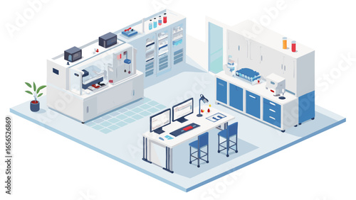 Isometric View of a Modern Laboratory with Equipment and Desks