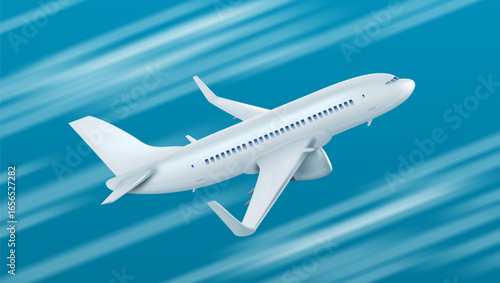 3D White Glossy Commercial Jet Airplane Take Off