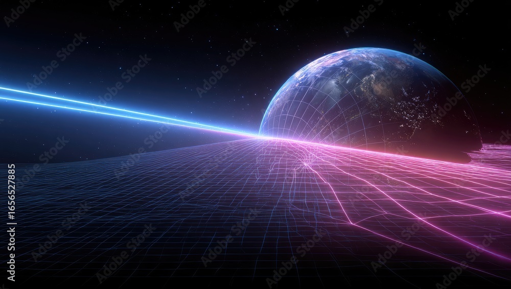 Fototapeta premium Futuristic Earth in a Gridded Space