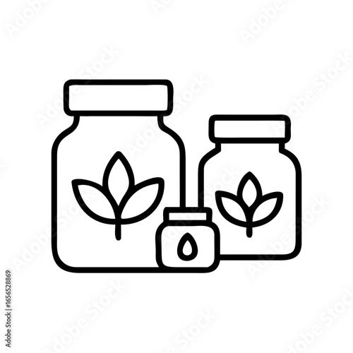 Glass jars with plant symbols in minimal black line art style  