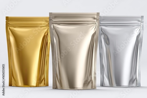 Three metallic pouches