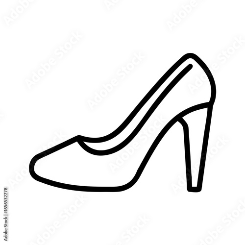 Illustration of a single black outline of a high heeled shoe on a plain white background design
