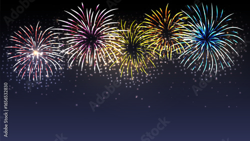 Many Colorful Exploding Fireworks In The Night Sky