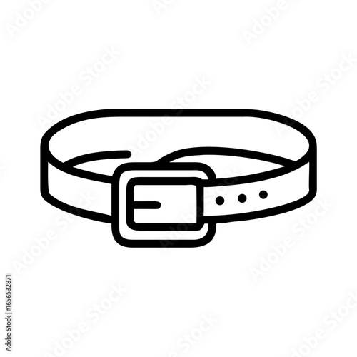 Illustration of a simple black and white belt with a buckle and adjustment holes for clothing use