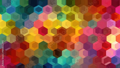 Wallpaper Mural Abstract background of vibrant, overlapping hexagons in various colors Torontodigital.ca