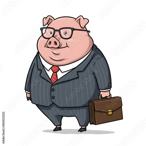 A portly pig in a suit carries a briefcase, ready for work.