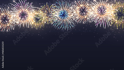 Many Colorful Exploding Fireworks In The Night Sky