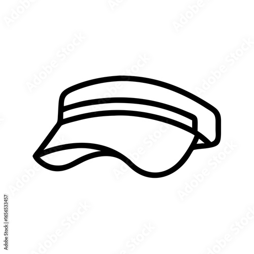 Simple line art illustration of a sun visor with a curved brim and head band on a white background