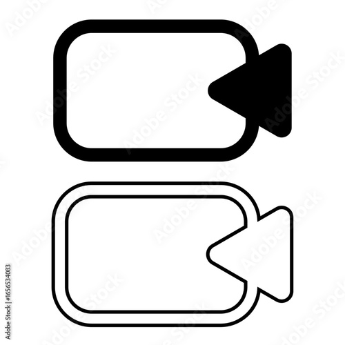 Vector illustration set of video camera icons in outline and filled style representing video call, recording, live streaming, online communication, and multimedia interface design elements.