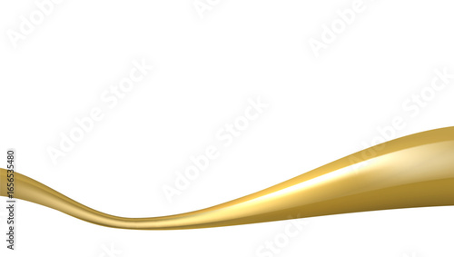 3D Gold Wave Curved Ribbon On White Background