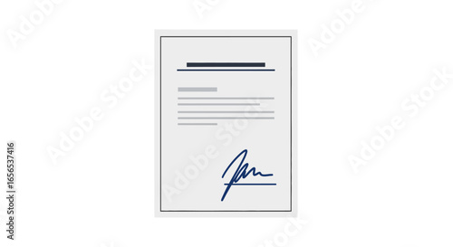 Signed document icon with a signature. Simple flat vector illustration of a business contract or agreement on white background.