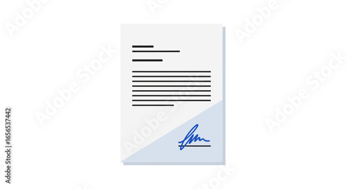 Vector illustration of a signed official document. Business contract or legal agreement with a handwritten signature, isolated.
