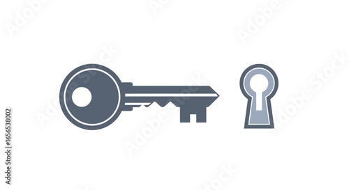 Conceptual illustration of a key and keyhole, symbolizing security, access, and unlocking solutions to complex problems in digital and business environments.