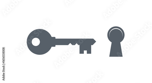 Flat design icon of a key and keyhole. Simple graphic representing security, privacy, access, solutions, and unlocking secrets or opportunities.