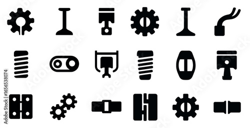 Automotive and engineering icons set – solid, filled, machinery and industrial symbols