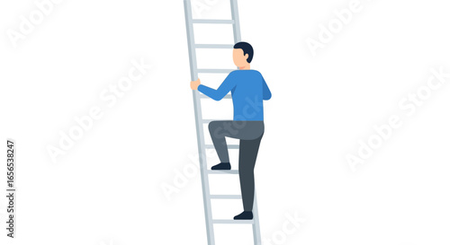 Man Climbing Ladder Towards Success and Achievement Symbolizing Career Growth and Personal Development