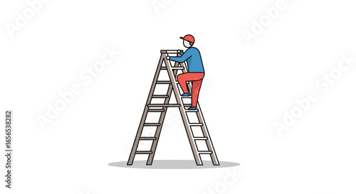 Man ascending a ladder Vector illustration of a worker climbing to reach a high position