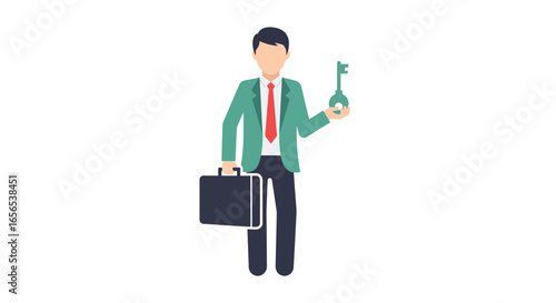 Businessman with Key and Briefcase Symbolizing Success and Solutions for Business Strategies