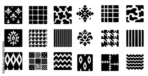 Pattern and textile outline icons set – fabric, design, seamless vector elements