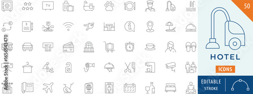Hotel icon collection set. Editable stroke.