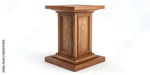 Wooden column pedestal isolated on transparent background  