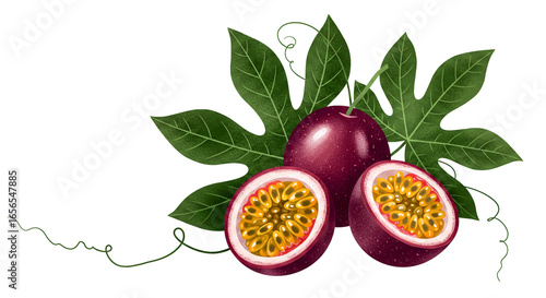 Ripe Passion Fruit Botanical Illustration