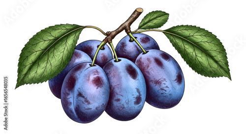 Ripe Plums Botanical Illustration