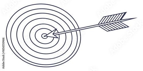 Illustration of an arrow hitting the center of a target with concentric circles in black and white style