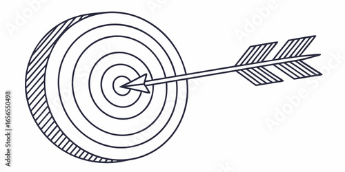 Illustration of an arrow hitting the bullseye on a target with concentric circles and line shading