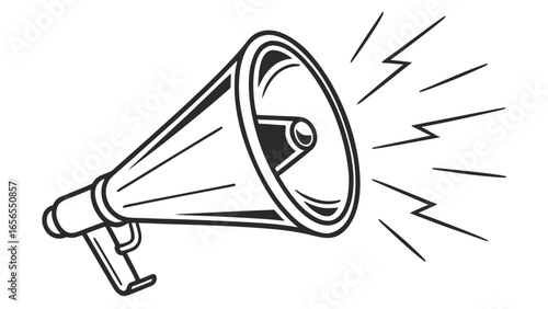 Illustration of a black and white megaphone with sound waves emanating from its opening design art