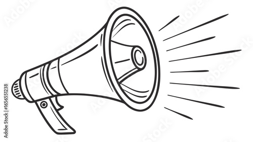 Illustration of a megaphone with sound waves emanating from it in a simple line drawing style
