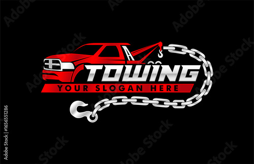 towing car logo template Crane Service vector illustration for automotive on black background