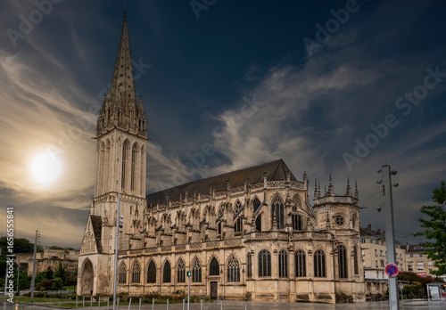 Foto Gothic facade of Saint Jacques Church in Dieppe Normandy France at sunset