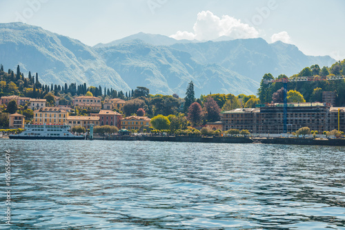 Scenic panoramic view of Lake Como in northern Italy