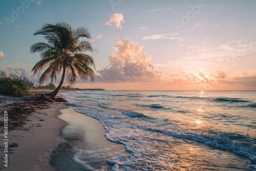 Sunrise tropical beach scene
