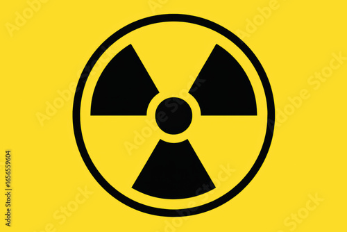Radioactivity hazard radiation symbol with caution yellow background warning depicts nuclear danger and environmental safety